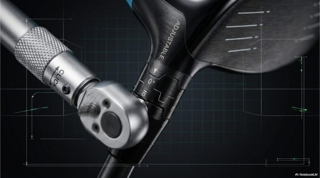 専用レンチを使用してドライバーの弾道調整機能（アジャスタブルホーゼル）のセッティングを変更している様子