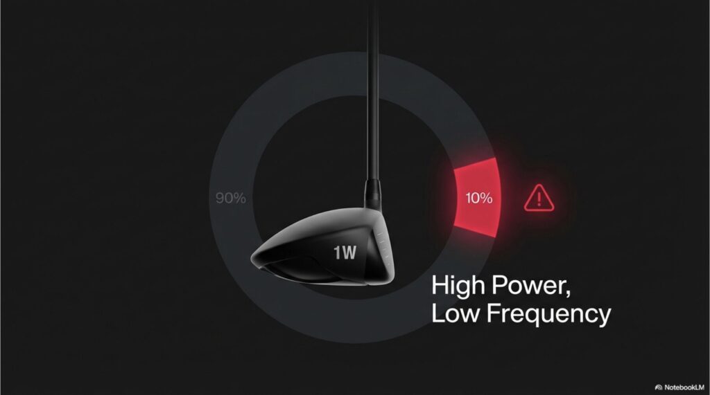 練習時間の9割をドライバーに費やす間違いと、1割に抑えるべき推奨練習比率を示した比較図