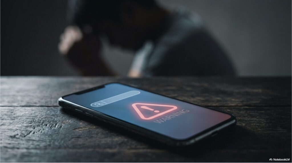 ゴルフクラブの中古購入に関する「WARNING」という警告が表示された導入スライド。