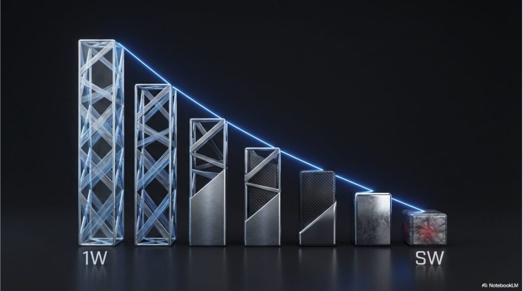 ドライバーからウェッジにかけて総重量が段階的に重くなっていく理想的なクラブ重量フローの図解