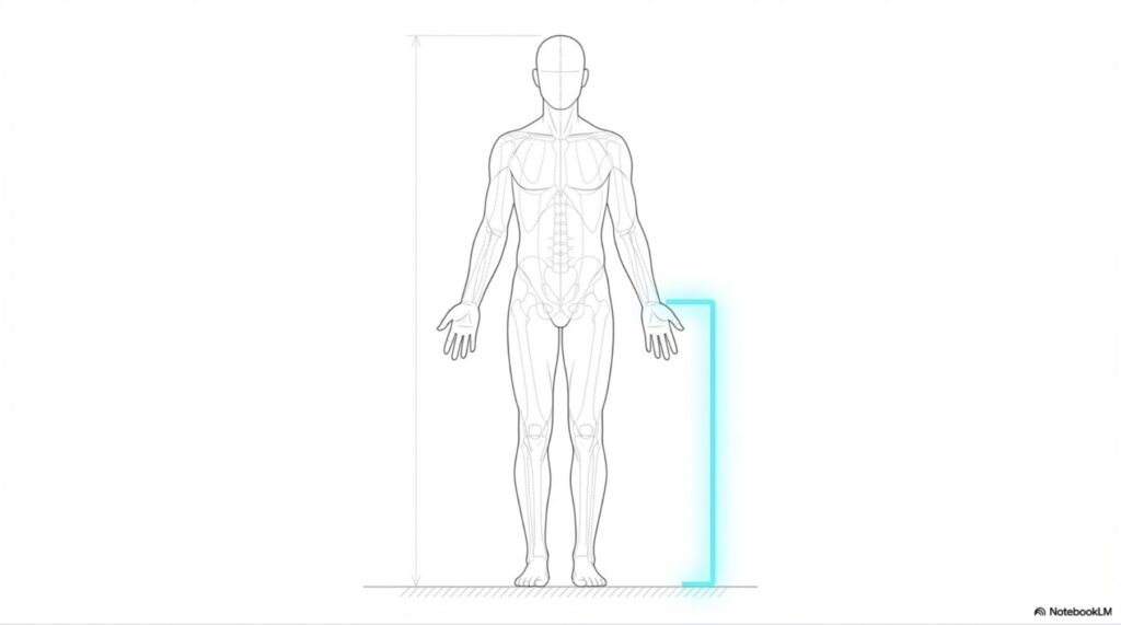 人体モデルを用いた手首から床までの距離（WTF）の計測箇所を示す図解