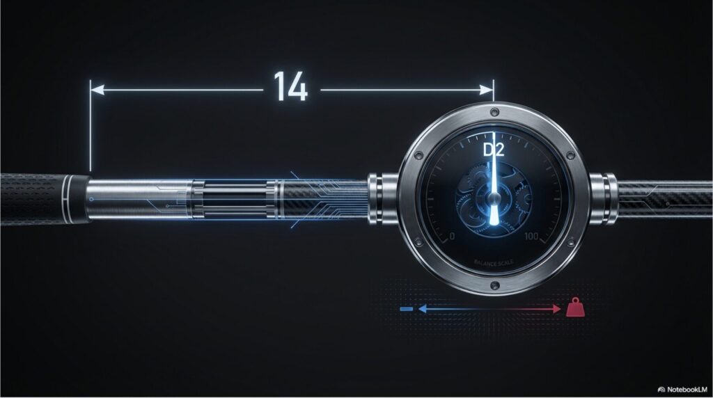 14インチ法を用いたゴルフクラブのスイングウェイト計測器（バランススケール）の仕組み図解